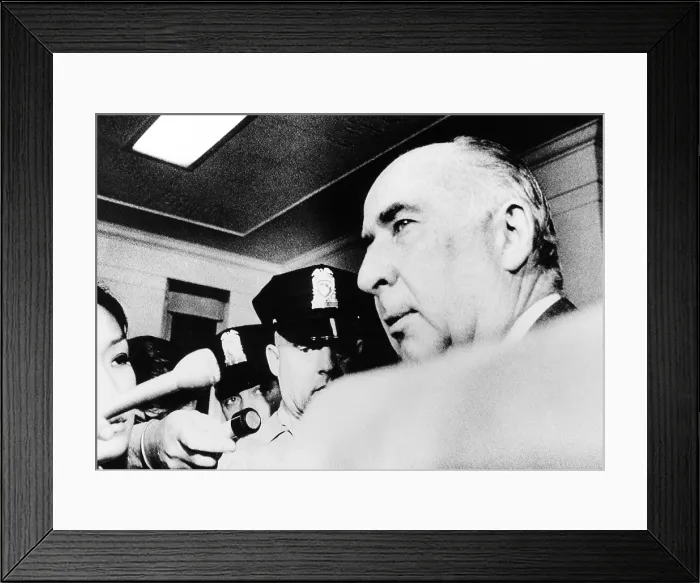 Framed Print : Former Atty. Gen. John Mitchell spent 2.5 hours before the Senate Watergate Committee staff. May 11, 1973 Framed Print : Former Atty. Gen. John Mitchell spent 2.5 hours before the Senate Watergate Committee staff. May 11, 1973