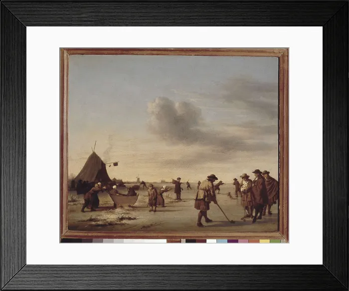 Framed Print : VELDE, Adriaen van de (1636-1672). Golfers on the Ice near Haarlem. 1668. Baroque art. Oil on wood. UNITED KINGDOM. London. National Gallery