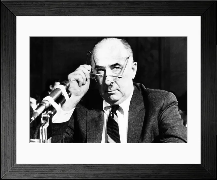 Framed Print : Atty. Gen. John Mitchell before the Senate Juvenile Delinquency Subcommittee. Sept 15, 1969. The hearing focused on narcotics sales and possession Framed Print : Atty. Gen. John Mitchell before the Senate Juvenile Delinquency Subcommittee. Sept 15, 1969. The hearing focused on narcotics sales and possession