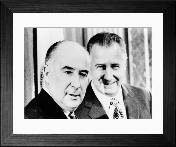 Framed Print : Atty. Gen. John Mitchell (left) and VP Spiro Agnew announced program fight street crime and burglary. Jan. 13, 1972