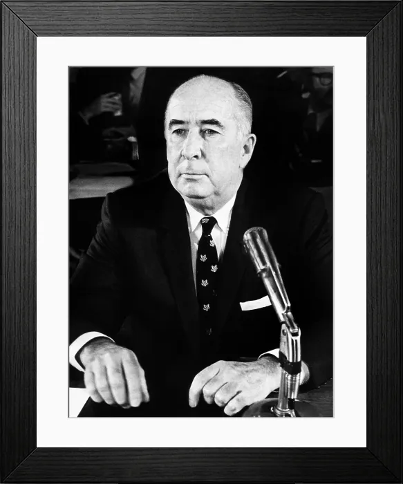 Framed Print : John Mitchell before Senate Judiciary Committee on March 14, 1972. The former Attorney General was questioned about the ITT anti-trust case Framed Print : John Mitchell before Senate Judiciary Committee on March 14, 1972. The former Attorney General was questioned about the ITT anti-trust case