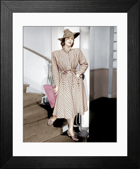 Framed Print : THE DOCTOR TAKES A WIFE, Loretta Young, modeling a striped wool coat designed by Irene, 1940 Framed Print : THE DOCTOR TAKES A WIFE, Loretta Young, modeling a striped wool coat designed by Irene, 1940