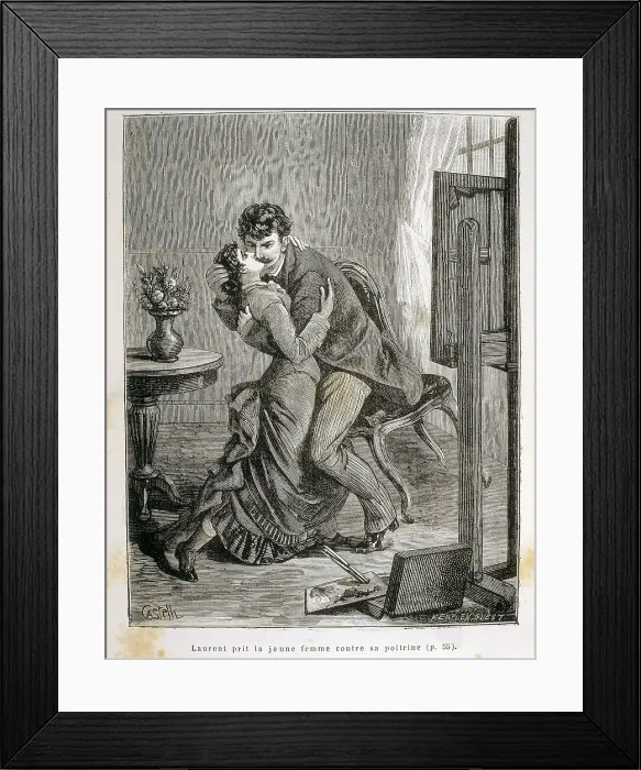 Framed Print : ZOLA, mile (1840-1902). Illustration of Emile Zola's novel 'Therese Rampin' (Paris, 1883). Engraving. SPAIN. Barcelona