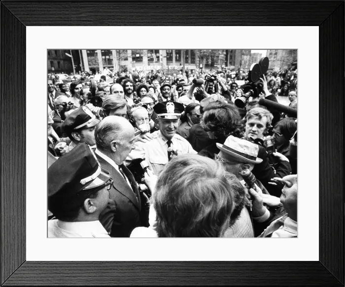 Framed Print : Former Atty. Gen. John Mitchell was escorted by police from New York's Federal Court. April 24, 1973