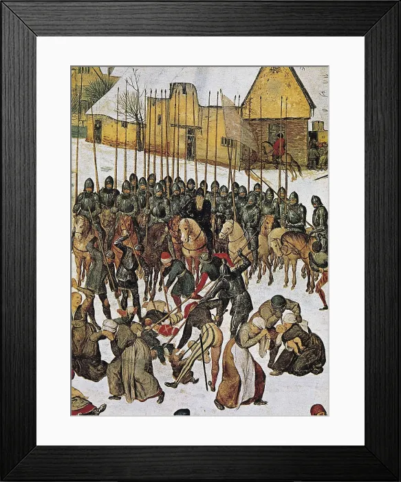 Framed Print : Breugel, Pieter, The Elder, called 'Peasant Bruegel' (1525-1569). Massacre of the Innocents. 1560s. Upper central detail, a soldier squadron after the massacre Framed Print : Breugel, Pieter, The Elder, called 'Peasant Bruegel' (1525-1569). Massacre of the Innocents. 1560s. Upper central detail, a soldier squadron after the massacre