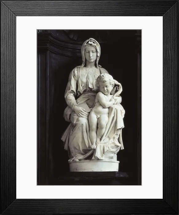Framed Print : Michelangelo (1475-1564). Madonna of Bruges. 1501 - 1504. BELGIUM. Bruges. Church of Our Lady. Renaissance art. Cinquecento. Sculpture on marble Framed Print : Michelangelo (1475-1564). Madonna of Bruges. 1501 - 1504. BELGIUM. Bruges. Church of Our Lady. Renaissance art. Cinquecento. Sculpture on marble