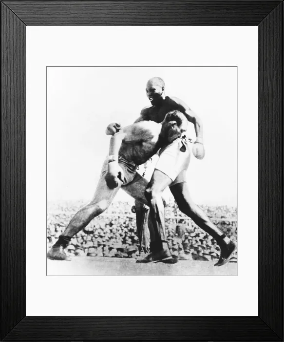 Framed Print : World Heavyweight Champion, Jack Johnson, (right) fighting Jim Jefferies in Reno Nevada. July 4, 1910