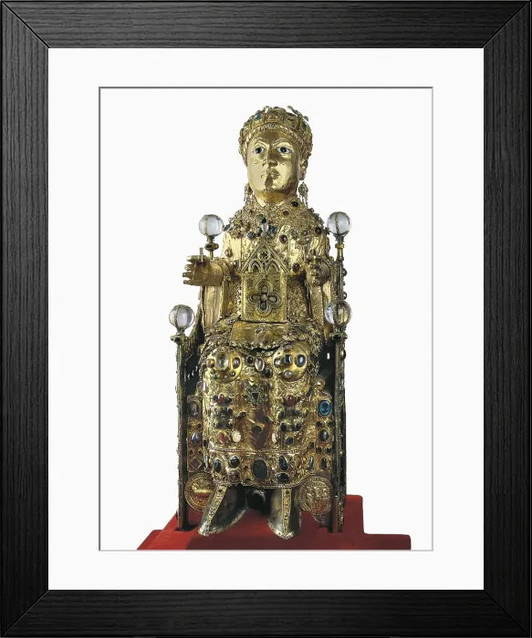 Framed Print : Statue-reliquary of Sainte Foy. 985. FRANCE. Conques. glise abbatiale de Sainte Foy (Abbey Church of St. Foy). Gold and precious stones. Romanesque art. Sculpture
