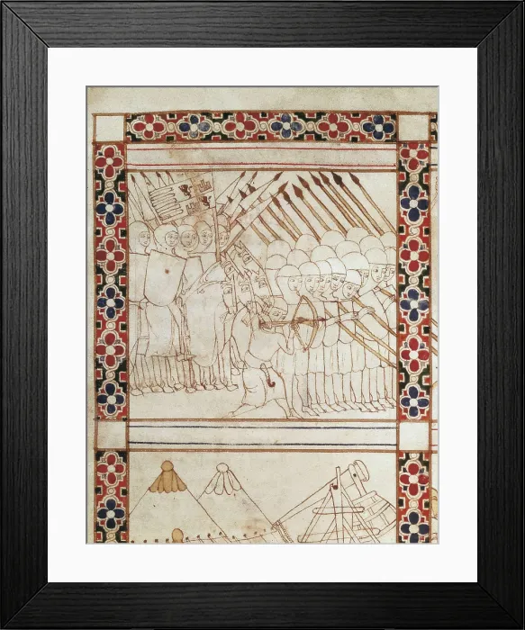 Framed Print : Cantigas de Santa Maria (Virgin Mary Songs). 13th c. Soldiers of the Castilian army attacking a city wall. Gothic art. Miniature Painting. SPAIN. San Lorenzo de El Escorial Framed Print : Cantigas de Santa Maria (Virgin Mary Songs). 13th c. Soldiers of the Castilian army attacking a city wall. Gothic art. Miniature Painting. SPAIN. San Lorenzo de El Escorial