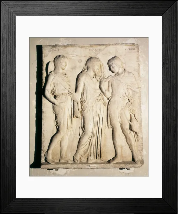 Framed Print : Hermes, Eurydice and Orpheus. 5th c. BC. Roman copy. Classical Greek art. Relief on marble. ITALY. Naples. National Museum of Archaeology. AISA / Everett Collection**US SALES ONLY**