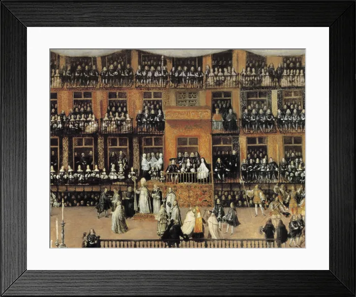Framed Print : RIZI o RICCI, Francisco (1608-1685). Auto-da-fe on Plaza Mayor, Madrid. 1683. Detail of the Inquisition's trial. Baroque art. Oil on canvas. SPAIN. Madrid. Prado Museum