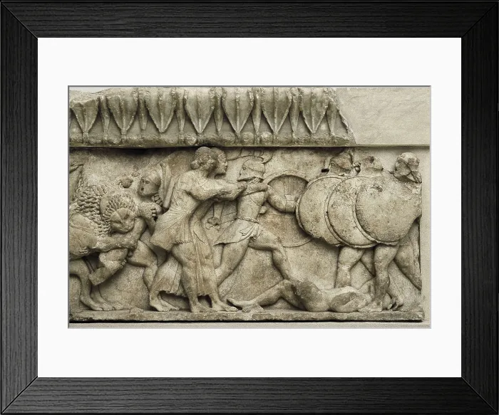 Framed Print : Pediment and frieze from the treasury of the Siphnians. ca. 525 BC. Detail of the northern frieze Framed Print : Pediment and frieze from the treasury of the Siphnians. ca. 525 BC. Detail of the northern frieze