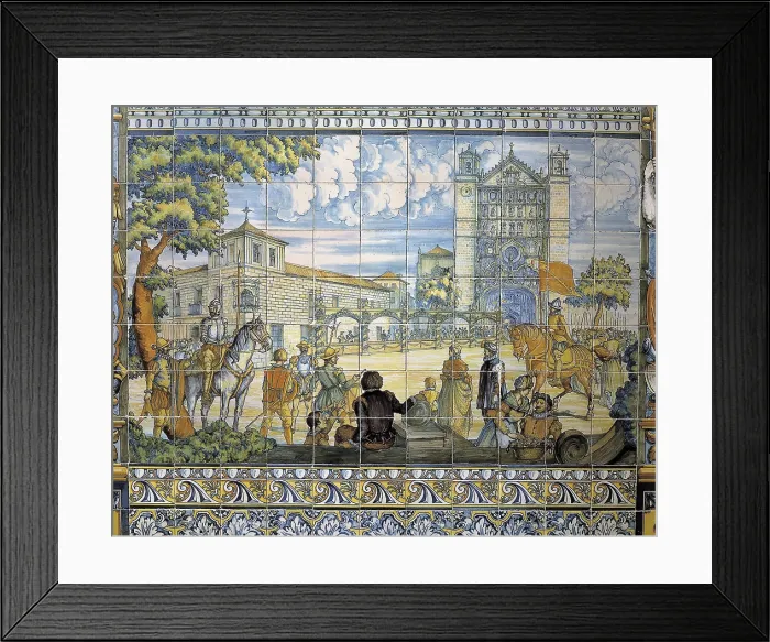 Framed Print : SPAIN. Valladolid. Palace of the Pimentel Family (Regional Government building). Proclamation of Philip II as King of Castile (28 Mars 1556). Ceramic tiles panel. Ceramics Framed Print : SPAIN. Valladolid. Palace of the Pimentel Family (Regional Government building). Proclamation of Philip II as King of Castile (28 Mars 1556). Ceramic tiles panel. Ceramics