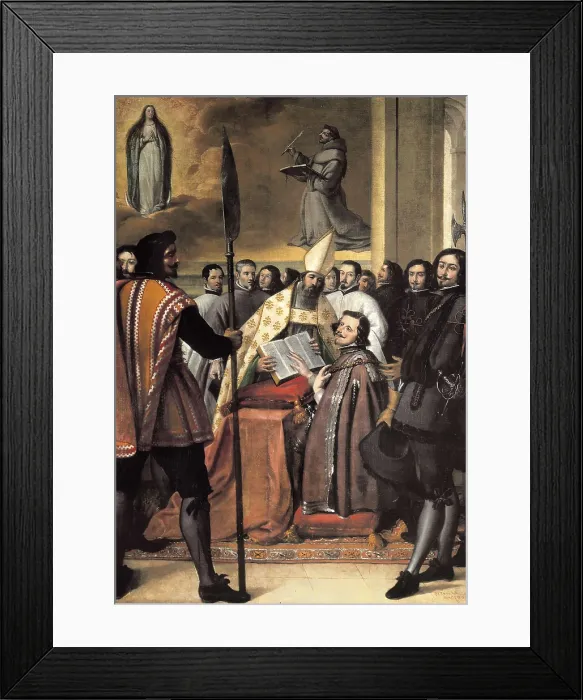 Framed Print : VALPUESTA, Pedro de (1614-1688). Philip IV Swears to defend the doctrine of the Immaculate Conception. ca. 1655. Oil on canvas. SPAIN. Madrid. Municipal Museum