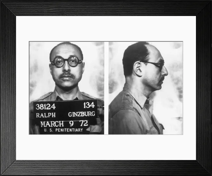 Framed Print : Mugshots of publisher Ralph Ginzburg taken upon his imprisonment in Lewisburg Penitentiary. March 9, 1972. He was indicted and convicted under federal obscenity laws in 1962. U.S Framed Print : Mugshots of publisher Ralph Ginzburg taken upon his imprisonment in Lewisburg Penitentiary. March 9, 1972. He was indicted and convicted under federal obscenity laws in 1962. U.S