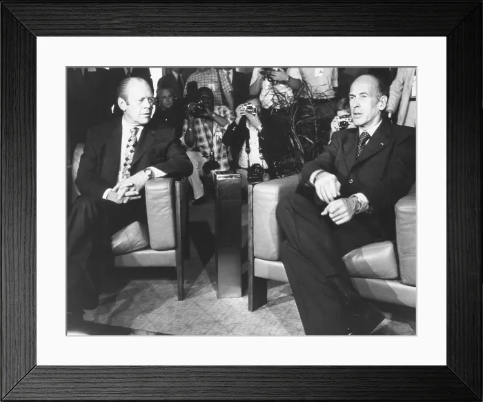 Framed Print : Presidents Valery Giscard d'Estaing and Gerald Ford meeting in Martinique. May 4, 1976 Framed Print : Presidents Valery Giscard d'Estaing and Gerald Ford meeting in Martinique. May 4, 1976