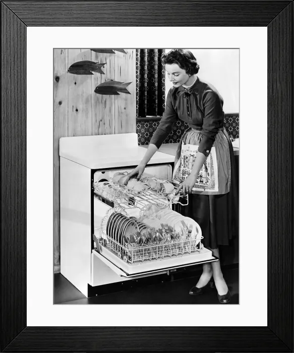 Framed Print : An automatic dishwasher was one of the first of the appliances to be made by Frigidaire. Dec. 1954. (CSU_ALPHA_1595) CSU Archives / Everett Collection