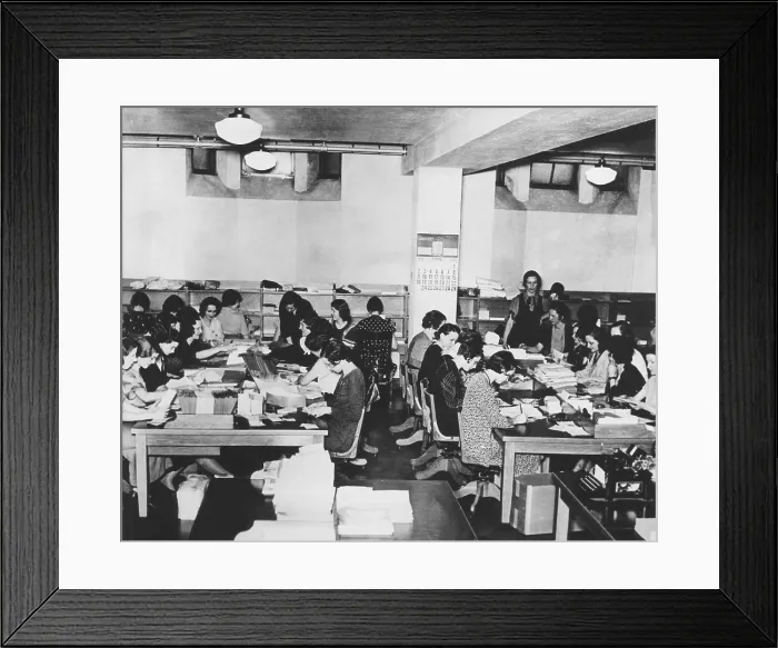 Framed Print : Charles Coughlin had a large staff to open and sort 80, 000 letters he received weekly. April 1933. (CSU_2015_9_1141) Framed Print : Charles Coughlin had a large staff to open and sort 80, 000 letters he received weekly. April 1933. (CSU_2015_9_1141)