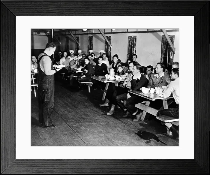 Framed Print : Some of the 100 Conscientious objectors in Civilian Public Service Camp No. 21. It was administered by the Mennonite Church and located in a former CCC camp at Wyeth, Oregon