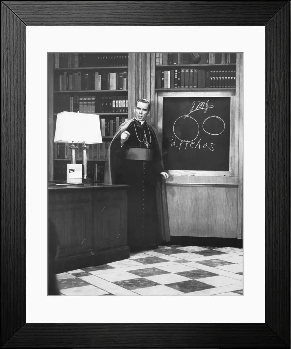Framed Print : Bishop Fulton Sheen presents an illustrated theology lesson on his TV show, LIFE IS WORTH LIVING. Dec. 13, 1954. (CSU_2015_9_1146) Framed Print : Bishop Fulton Sheen presents an illustrated theology lesson on his TV show, LIFE IS WORTH LIVING. Dec. 13, 1954. (CSU_2015_9_1146)