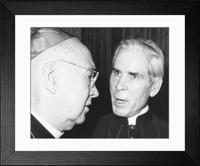 Framed Print : Francis Cardinal Spellman with Bishop Fulton J. Sheen. In the 1950s, Cardinal Spellman demanded Sheen share contributions to Catholic missions to support Church charities