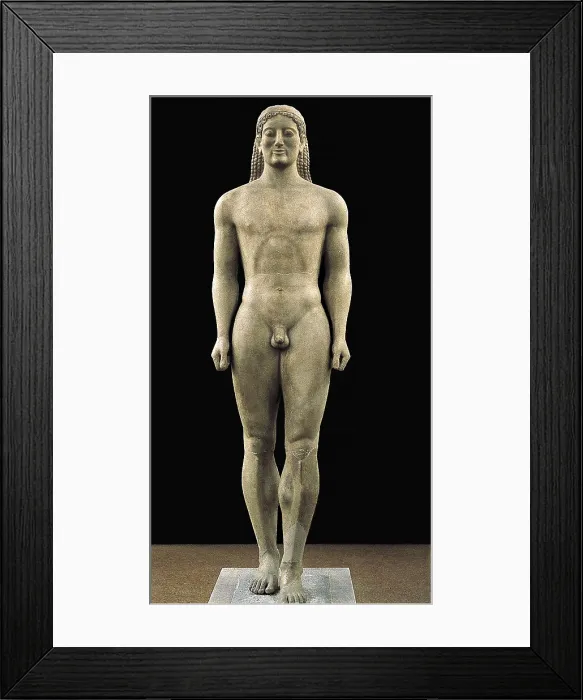 Framed Print : Anavyssos Kouros. ca. 520 BC. Archaic Greek art. Sculpture on marble. GREECE. Athens. National Museum of Archaeology. Proc: GREECE. Anavyssos