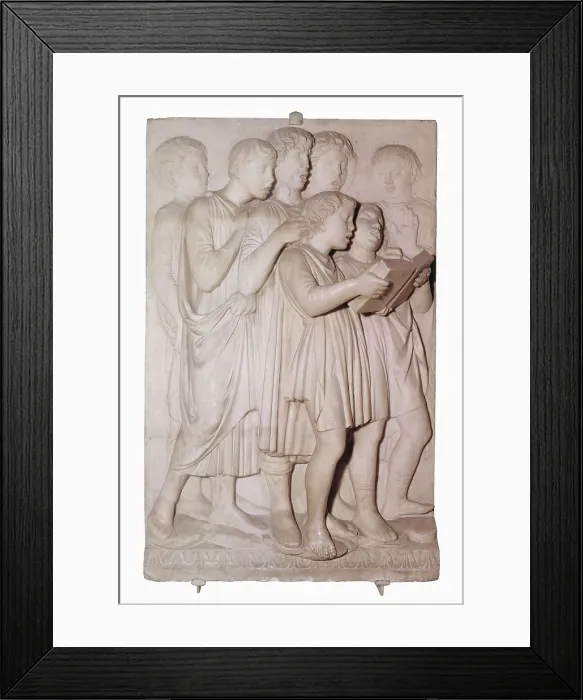Framed Print : DELLA ROBBIA, Luca (1400-1482). Cantoria. 1431-1438. Detail of a pannel. Renaissance art. Quattrocento. Florentine school. Relief on marble. ITALY. Florence