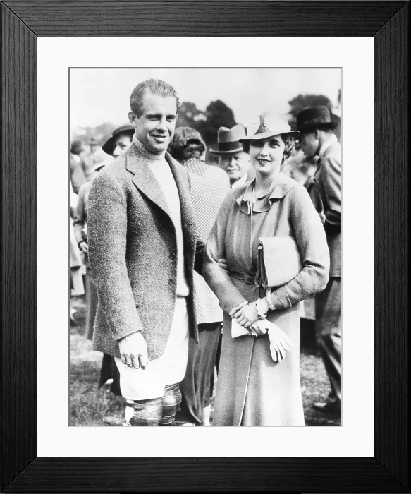 Framed Print : Barbara Hutton, with her first husband, Georgian Prince Alexis Mdivani. The Prince's polo team Les Diables was playing The Knaves at Roehampton, England