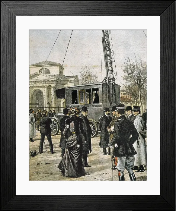 Framed Print : Guglielmo Marconi assists in Milan to the test of the first Stazione Radio Mobile. Illustration by Achille Beltrame for 'Domenica del Corriere' (1906). Engraving Framed Print : Guglielmo Marconi assists in Milan to the test of the first Stazione Radio Mobile. Illustration by Achille Beltrame for 'Domenica del Corriere' (1906). Engraving