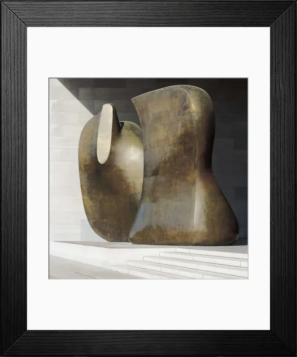Framed Print : MOORE, Henry (1898-1986). Knife edge mirror two piece. 1976-1978. Sculpture on bronze. UNITED STATES OF AMERICA. Washington. National Gallery of Art