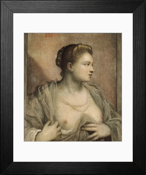 Framed Print : TINTORETTO, Jacopo Robusti, called Il (1518-1594). Portrait of a Woman Revealing her Breasts. 1545. Renaissance art. Cinquecento. Venetian school. Oil on canvas. SPAIN. Madrid Framed Print : TINTORETTO, Jacopo Robusti, called Il (1518-1594). Portrait of a Woman Revealing her Breasts. 1545. Renaissance art. Cinquecento. Venetian school. Oil on canvas. SPAIN. Madrid