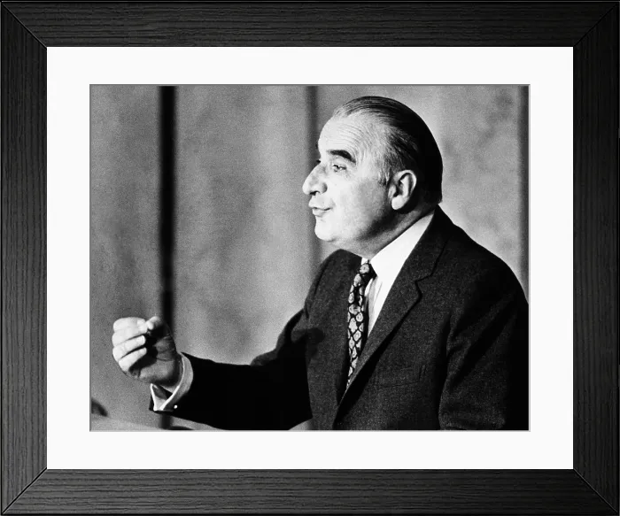 Framed Print : President Georges Pompidou emphasizes a point during a press conference in Paris, March 16, 1972. - (CSU_2015_6_189)