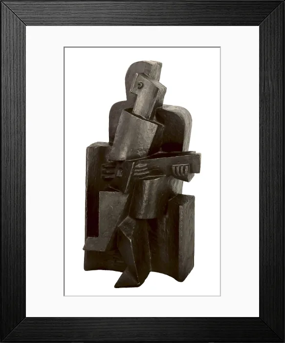 Framed Print : LIPCHITZ, Chain Jacob, called Jacques (1891-1973). The Guitarrist. ca. 1917. Cubism. Sculpture on bronze. GERMANY. Duisburg. Wilhelm Lehmbruck Museum