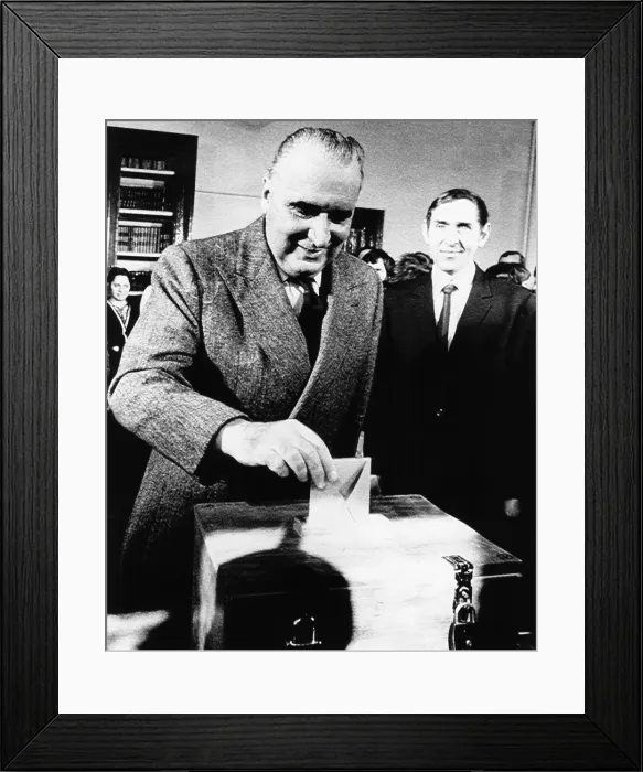 Framed Print : President Georges Pompidou casts his ballot in French parliamentary elections, March 11, 1973 Framed Print : President Georges Pompidou casts his ballot in French parliamentary elections, March 11, 1973