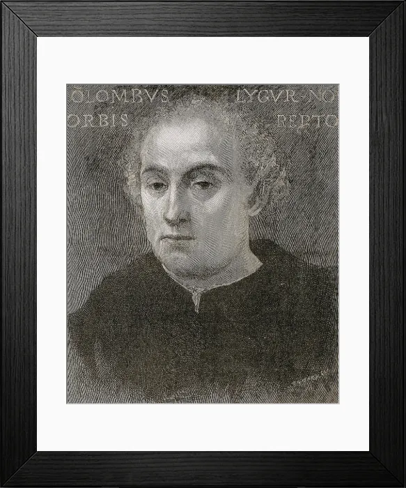 Framed Print : COLUMBUS, ChrIstopher (1451-1506). Engraving of 1891, based on a portrait by Sebastiano del Pombo. Etching. AISA / Everett Collection**US SALES ONLY** Framed Print : COLUMBUS, ChrIstopher (1451-1506). Engraving of 1891, based on a portrait by Sebastiano del Pombo. Etching. AISA / Everett Collection**US SALES ONLY**