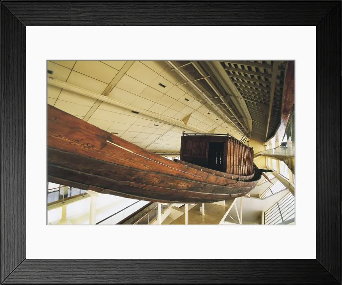 Framed Print : Solar boat. 25th c. BC. Solar boat. Egyptian art. Old Kingdom. EGYPT. Giza. Solar Boat Museum. Proc: EGYPT. Giza. Great Pyramid of Giza (Khufu's Pyramid)