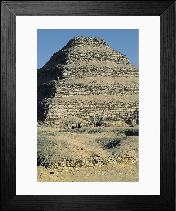 Framed Print : IMHOTEP (ca. 2667 BC-2648 BC). The step pyramid of Djoser. 2668 -2649 BC. EGYPT. CAIRO. Saqqara. Pyramid of Djoser. Egyptian art. Old Kingdom. Architecture