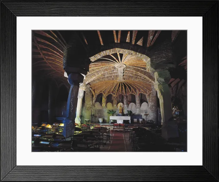 Framed Print : GAUDI i CORNET, Antoni (1852-1926). Colonia Gell. SPAIN. Santa Coloma de Cervell. Colonia Gell. Church crypt, presbytery and altar. Modernism. Architecture Framed Print : GAUDI i CORNET, Antoni (1852-1926). Colonia Gell. SPAIN. Santa Coloma de Cervell. Colonia Gell. Church crypt, presbytery and altar. Modernism. Architecture