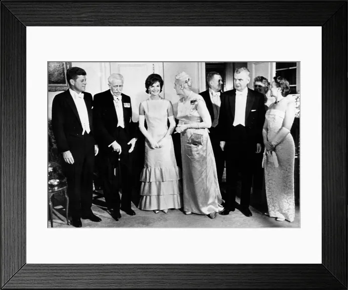 Framed Print : President John Kennedy visiting Canada. The Kennedy's gave his Canadian hosts a dinner at the US Embassy. (L-R) President Kennedy; Gov. Gen