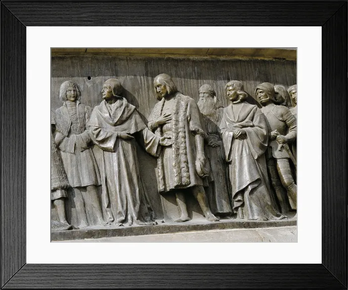 Framed Print : Columbus received at Alacal de Henares by the Catholic Monarchs (January 20, 1486). Relief on bronze. AISA / Everett Collection**US SALES ONLY**