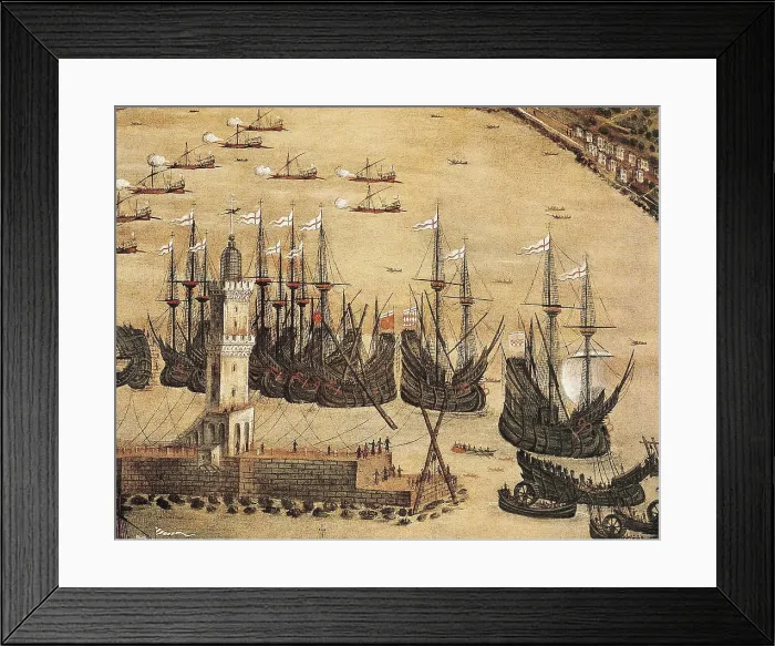 Framed Print : GRASSI, Cristoforo (16th c.). Port of Genoa. 1597. Central detail of the ships. Inspired on an anonymous painting of 1482. Oil on canvas. ITALY. Genoa. Pegli. Navy Museum Framed Print : GRASSI, Cristoforo (16th c.). Port of Genoa. 1597. Central detail of the ships. Inspired on an anonymous painting of 1482. Oil on canvas. ITALY. Genoa. Pegli. Navy Museum