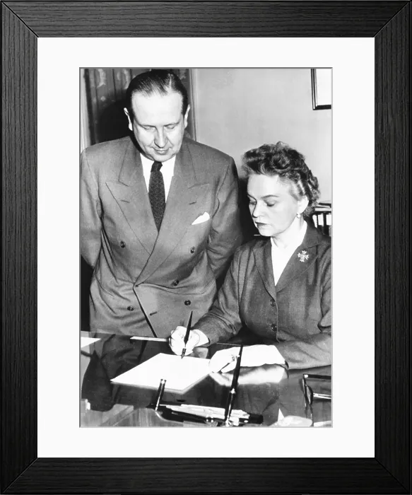Framed Print : Secretary of Health Education and Welfare, Oveta Culp Hobby, April 12, 1955. She signed licenses for six drug firms to make and distribute Salk polio vaccine. Leonard A Framed Print : Secretary of Health Education and Welfare, Oveta Culp Hobby, April 12, 1955. She signed licenses for six drug firms to make and distribute Salk polio vaccine. Leonard A
