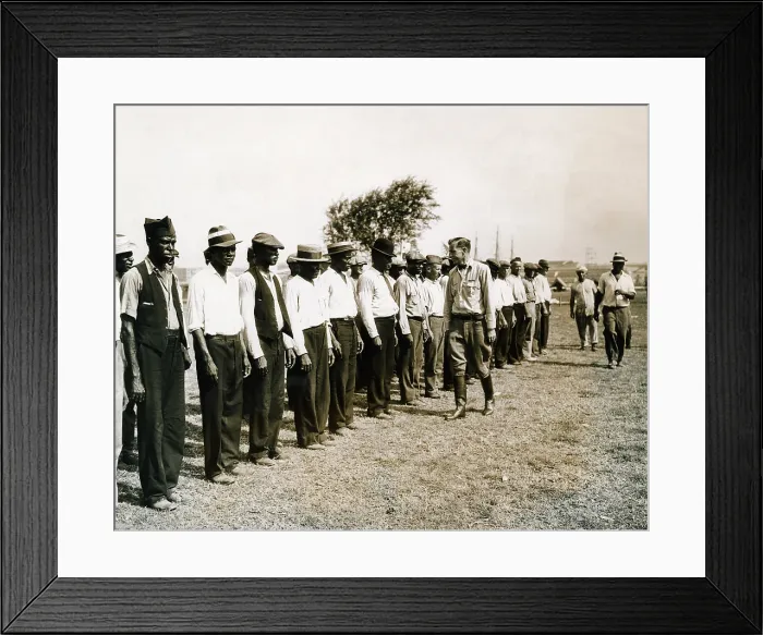 Framed Print : Bonus Army begins its daily drill. Walter W. Waters, the Commander of the Anacostia Flats encampment, directs military drill and exercise