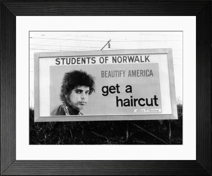 Framed Print : Billboard in Norwalk, Connecticut, ridiculing of long hair