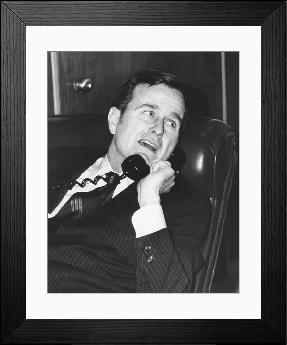 Framed Print : Ambassador George Bush on the phone with UN Secretary General Kurt Waldheim. Dec. 19, 1972, when the U.S Framed Print : Ambassador George Bush on the phone with UN Secretary General Kurt Waldheim. Dec. 19, 1972, when the U.S