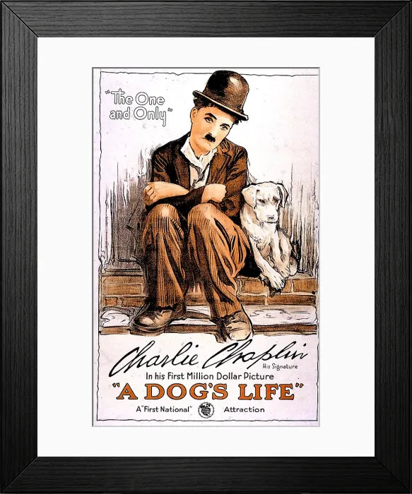 Framed Print : A DOG'S LIFE, Charlie Chaplin (aka Charles Chaplin'), with the title dog on 1-sheet poster, 1918 Framed Print : A DOG'S LIFE, Charlie Chaplin (aka Charles Chaplin'), with the title dog on 1-sheet poster, 1918