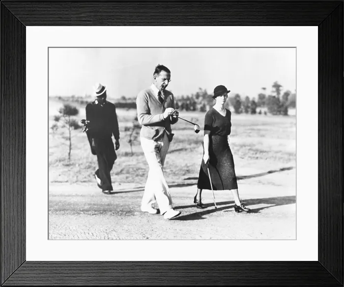 Framed Print : Lammot DuPont and his new bride and 4th wife, Margaret A. Flett. They played a round of golf on their honeymoon at Pinehurst, N.C