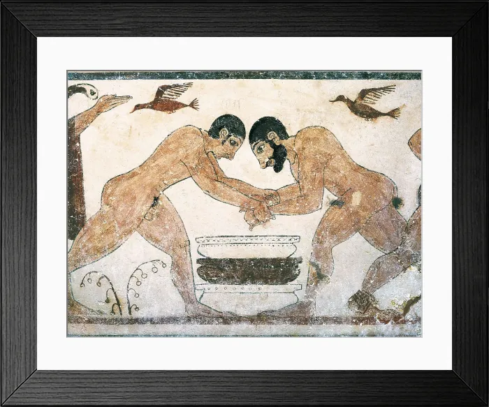 Framed Print : Tomb of the Augurs. 6th c. BC. ITALY. Tarquinia. Necropolis of Monterozzi. Tomb of The Augurs. The Athletes. Etruscan art. Fresco. AISA / Everett Collection**US SALES ONLY**