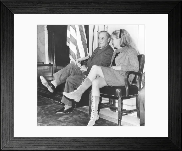 Framed Print : Randolph Churchill with his daughter Arabella at U.S. Senate hearing, Dec. 15, 1966. They heard African-American civil rights leader Dr