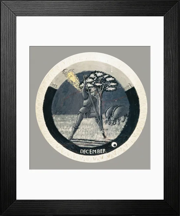 Framed Print : DELLA ROBBIA, Luca (1400-1482). Works of the Months. December. c. 1450-1456. Scene of a farmer ploughing the field. Renaissance art. Quattrocento. Florentine school. Terra-cotta